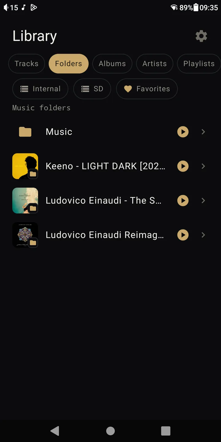 Arx Player library: the folders tab with album covers